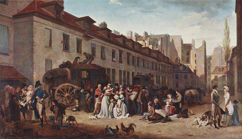  The Arrival of the Diligence (stagecoach) in the Courtyard of the Messageries